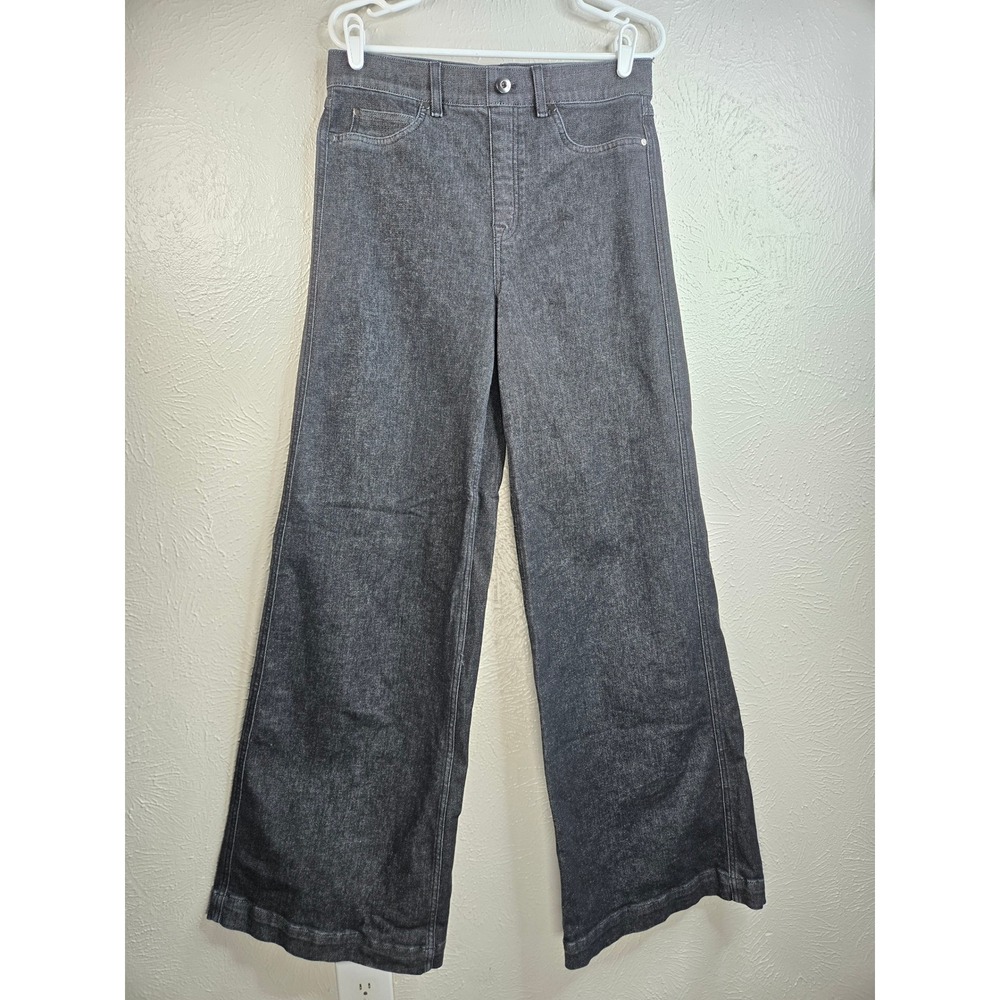 Spanx Wide Leg High Rise Jeans Large Tall Dark Grey Shaping Stretch Denim Pant